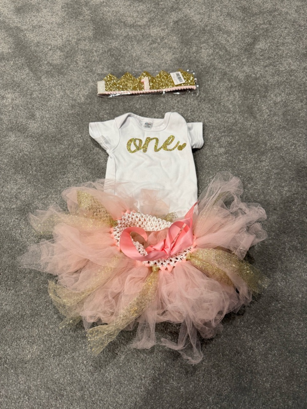 Baby Girl "One" Outfit Pink and Gold Tutu Set